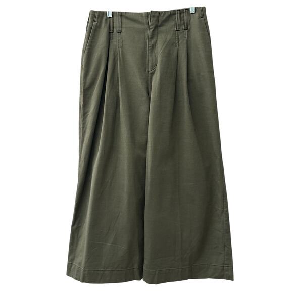 Chico’s Sample Pleated Twill Wide Leg Ankle Trousers Olive Size 8 - Picture 2 of 10